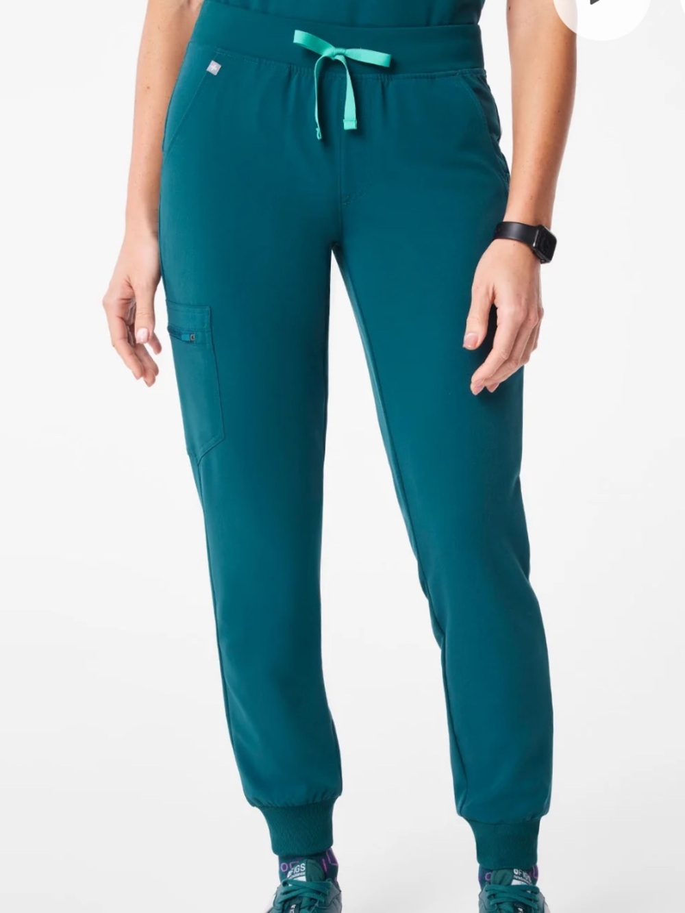 FIGS Caribbean Blue Women's Scrub Jogger Pants with Pink Drawstring